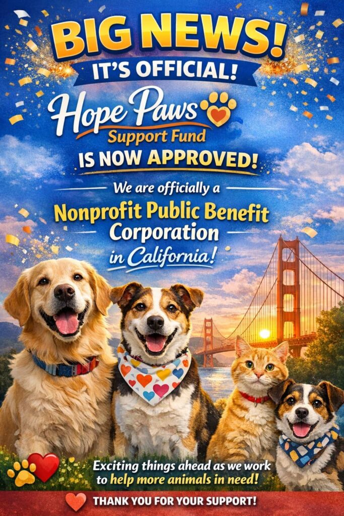 Hope Paws Support Fund is now approved in Califormia