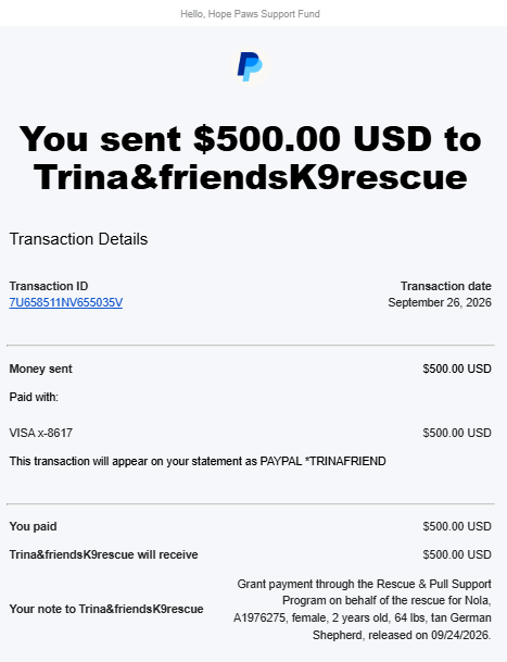 &nbsp; - Hope Paws Support Fund - Trina Nola