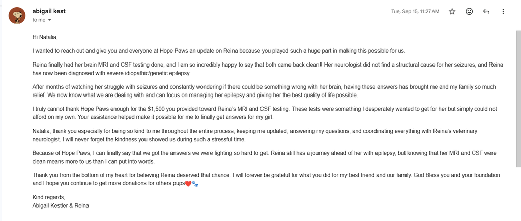 - Hope Paws Support Fund - Hope Paws Support Fund - letter