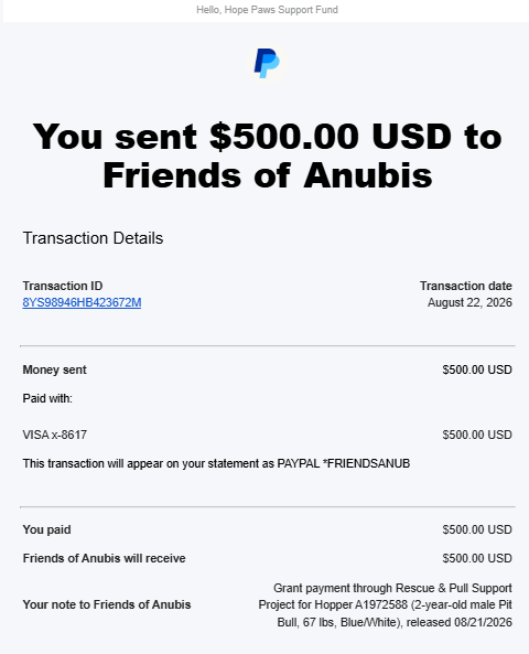   - Hope Paws Support Fund - Anubis Hopper 500