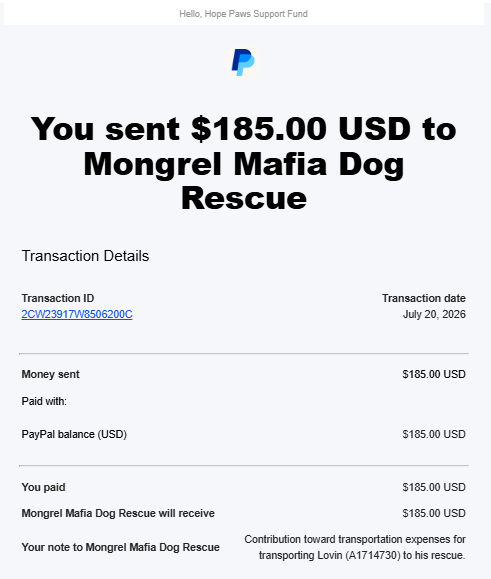 Payment Proof - Hope Paws Support Fund - mongret Lovin